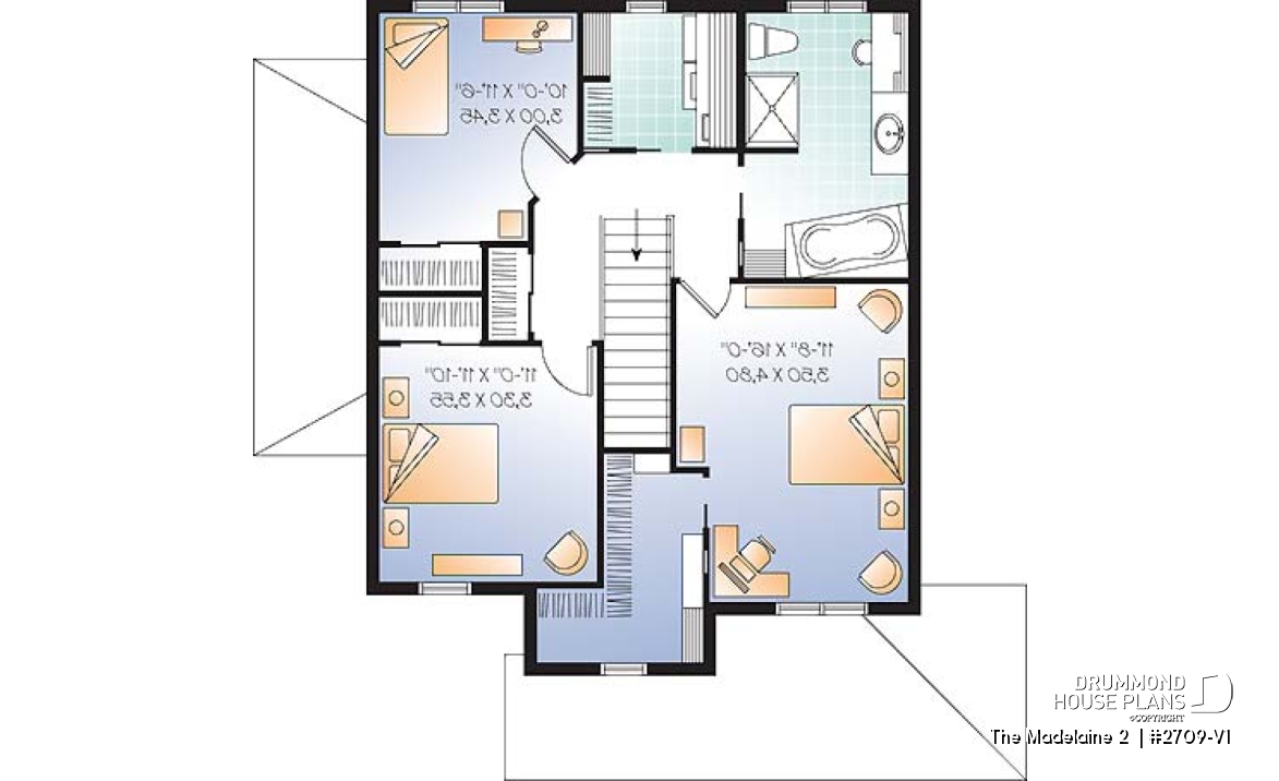 2nd level - Basement apartment country home plan with 3 to 4 bedrooms on main unit, and great open floor plan concept - The Madelaine 2 