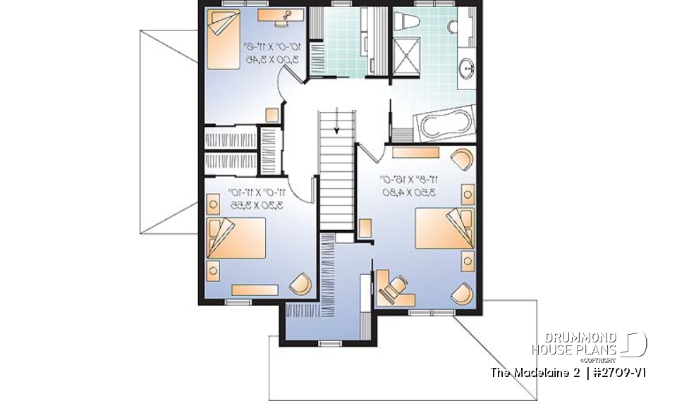 2nd level - Basement apartment country home plan with 3 to 4 bedrooms on main unit, and great open floor plan concept - The Madelaine 2 