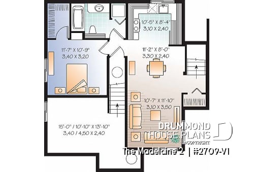 Basement - Basement apartment country home plan with 3 to 4 bedrooms on main unit, and great open floor plan concept - The Madelaine 2 