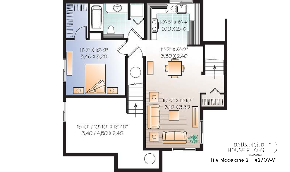 Basement - Basement apartment country home plan with 3 to 4 bedrooms on main unit, and great open floor plan concept - The Madelaine 2 