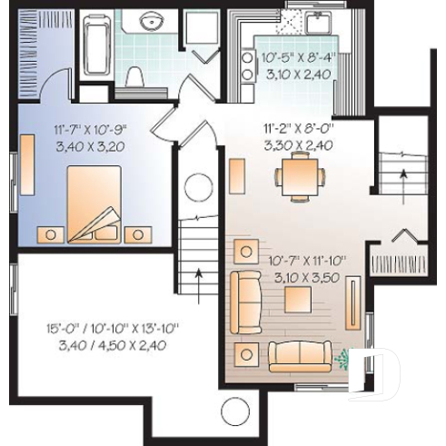 Basement - Basement apartment country home plan with 3 to 4 bedrooms on main unit, and great open floor plan concept - The Madelaine 2 