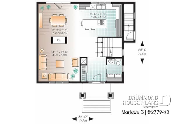 1st level - 3 bedroom house plan with basement apartment, laundry room on main floor, fireplace - Marlowe 3