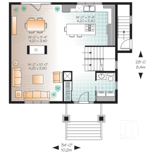 1st level - 3 bedroom house plan with basement apartment, laundry room on main floor, fireplace - Marlowe 3