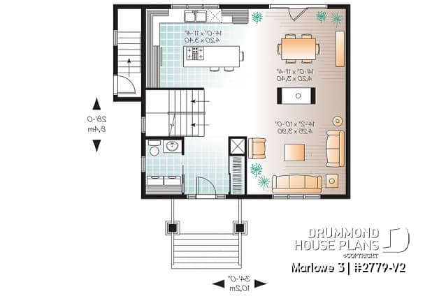 1st level - 3 bedroom house plan with basement apartment, laundry room on main floor, fireplace - Marlowe 3