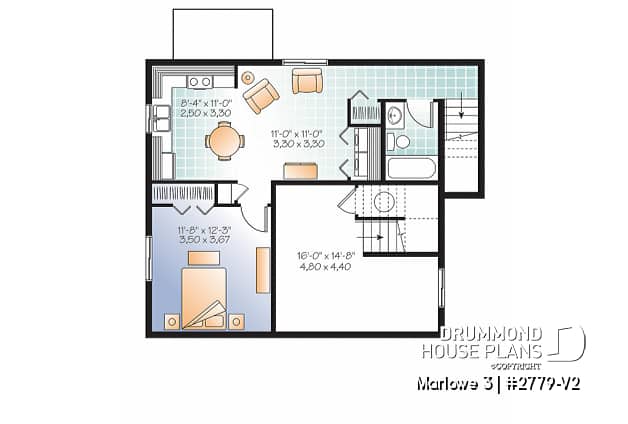 Basement - 3 bedroom house plan with basement apartment, laundry room on main floor, fireplace - Marlowe 3