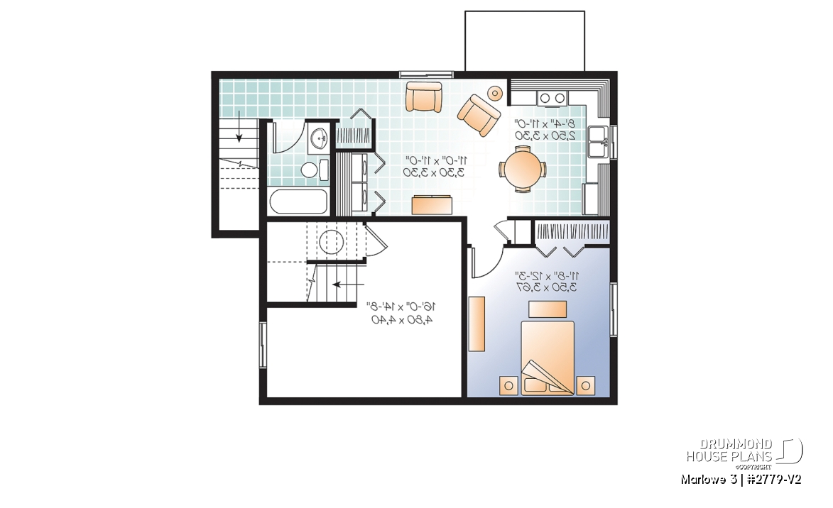 Basement - 3 bedroom house plan with basement apartment, laundry room on main floor, fireplace - Marlowe 3