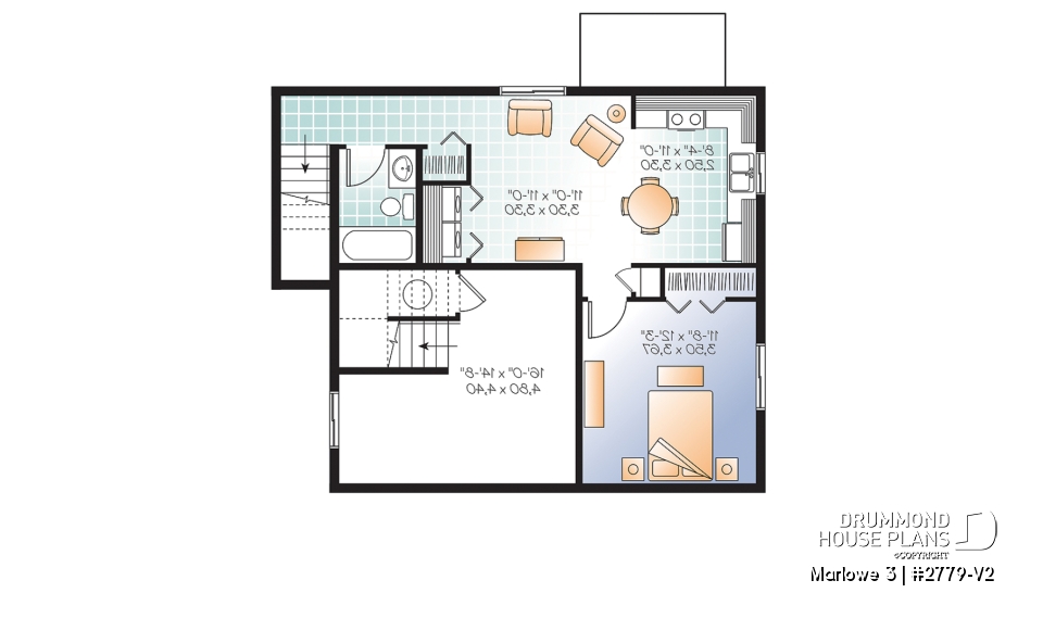 Basement - 3 bedroom house plan with basement apartment, laundry room on main floor, fireplace - Marlowe 3