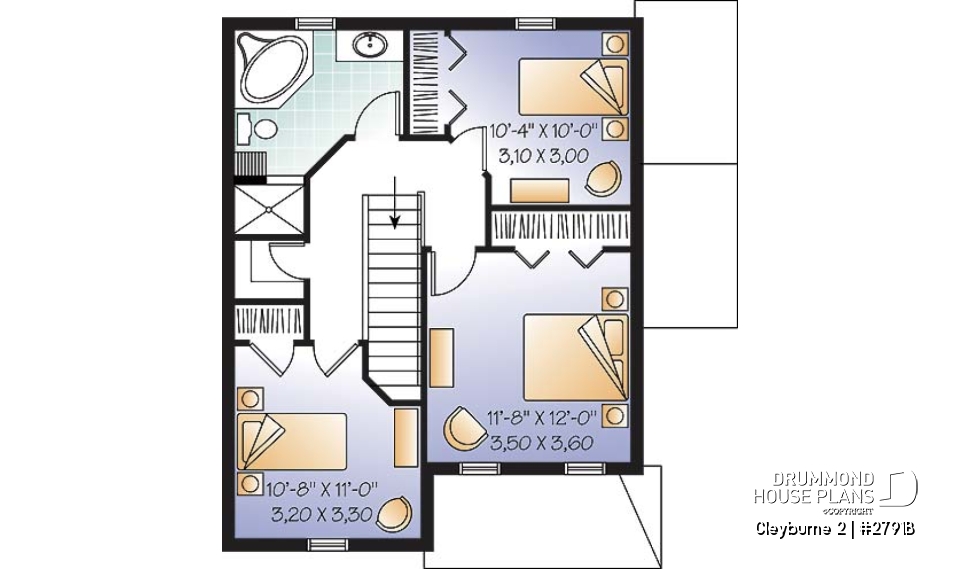 2nd level - 3 bedrom traditional house plan with ample storage &amp; single bedroom basement appartment - Cleyburne 2