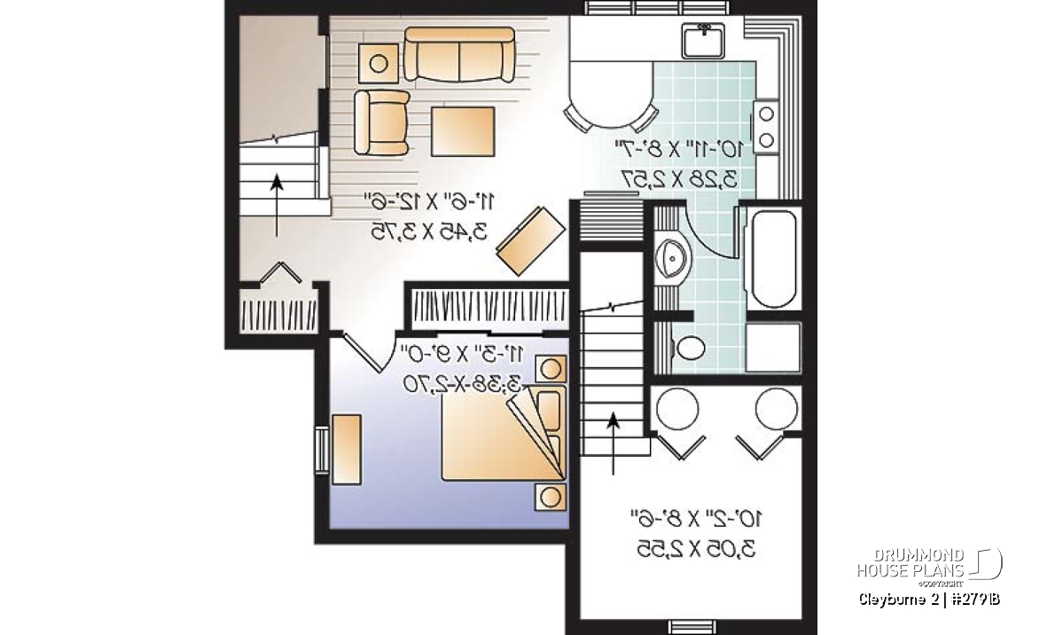 Basement - 3 bedrom traditional house plan with ample storage &amp; single bedroom basement appartment - Cleyburne 2