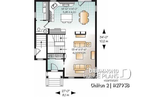1st level - 3 bedroom country cottage house plan with large kitchen & basement appartment, lots of storage - Chilton 2
