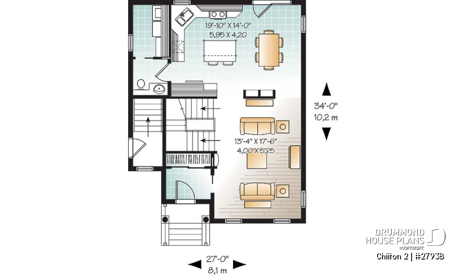 1st level - 3 bedroom country cottage house plan with large kitchen &amp; basement appartment, lots of storage - Chilton 2