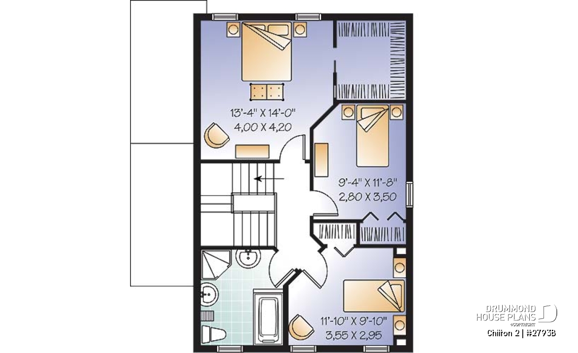 2nd level - 3 bedroom country cottage house plan with large kitchen &amp; basement appartment, lots of storage - Chilton 2