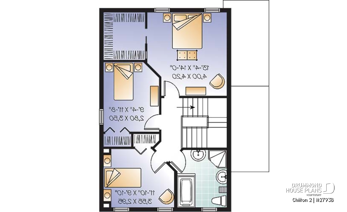 2nd level - 3 bedroom country cottage house plan with large kitchen &amp; basement appartment, lots of storage - Chilton 2