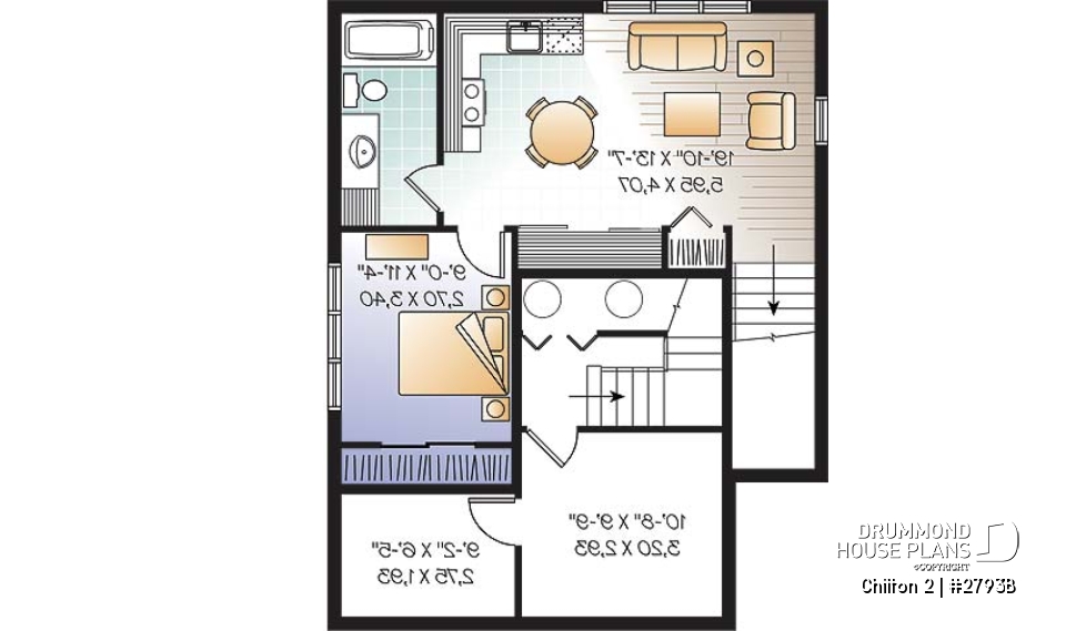 Basement - 3 bedroom country cottage house plan with large kitchen &amp; basement appartment, lots of storage - Chilton 2