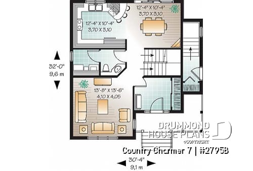 1st level - 3 bedroom farmhouse house plan with one-bedroom bedroom basement appartment, low construction costs - Country Charmer 7