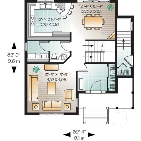 1st level - 3 bedroom farmhouse house plan with one-bedroom bedroom basement appartment, low construction costs - Country Charmer 7