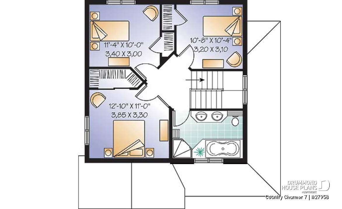 2nd level - 3 bedroom farmhouse house plan with one-bedroom bedroom basement appartment, low construction costs - Country Charmer 7