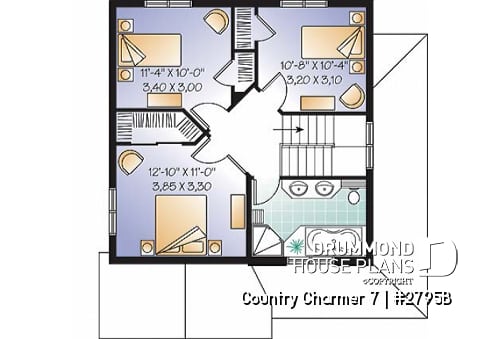 2nd level - 3 bedroom farmhouse house plan with one-bedroom bedroom basement appartment, low construction costs - Country Charmer 7