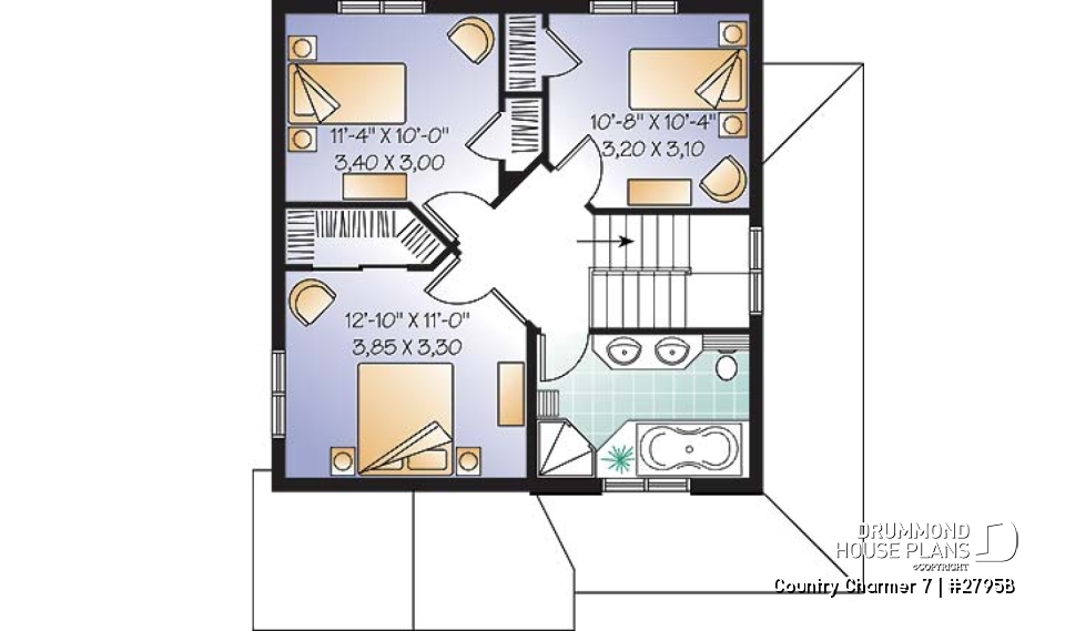 2nd level - 3 bedroom farmhouse house plan with one-bedroom bedroom basement appartment, low construction costs - Country Charmer 7