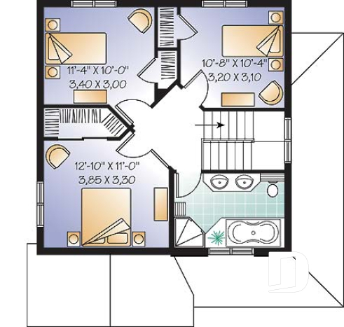 2nd level - 3 bedroom farmhouse house plan with one-bedroom bedroom basement appartment, low construction costs - Country Charmer 7
