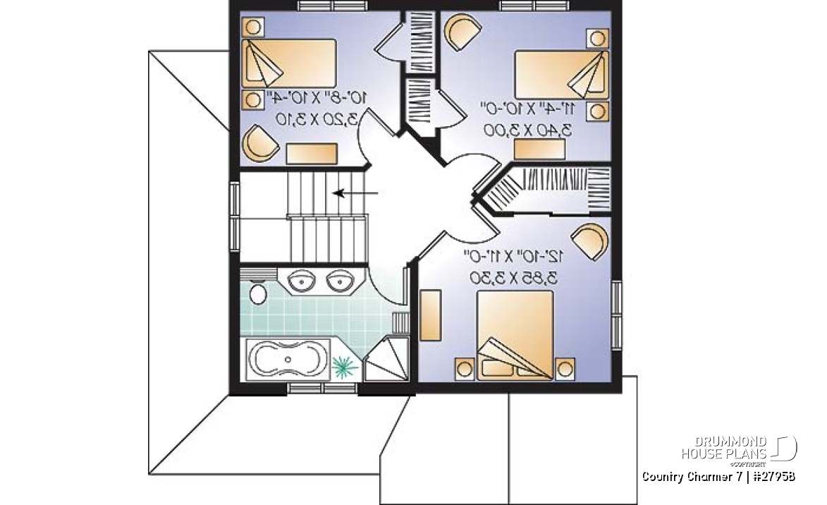 2nd level - 3 bedroom farmhouse house plan with one-bedroom bedroom basement appartment, low construction costs - Country Charmer 7