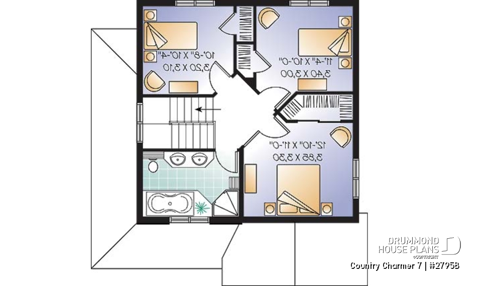 2nd level - 3 bedroom farmhouse house plan with one-bedroom bedroom basement appartment, low construction costs - Country Charmer 7
