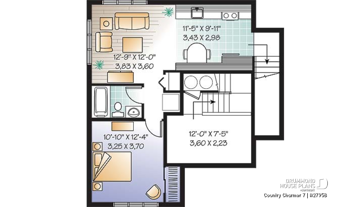 Basement - 3 bedroom farmhouse house plan with one-bedroom bedroom basement appartment, low construction costs - Country Charmer 7