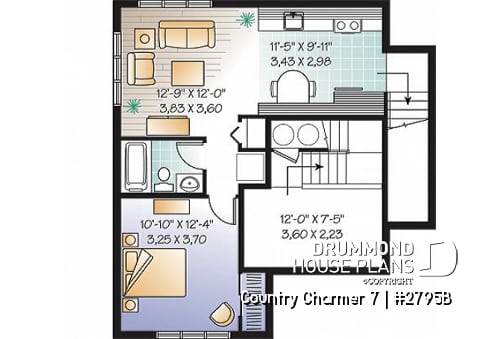 Basement - 3 bedroom farmhouse house plan with one-bedroom bedroom basement appartment, low construction costs - Country Charmer 7
