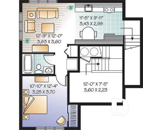 Basement - 3 bedroom farmhouse house plan with one-bedroom bedroom basement appartment, low construction costs - Country Charmer 7