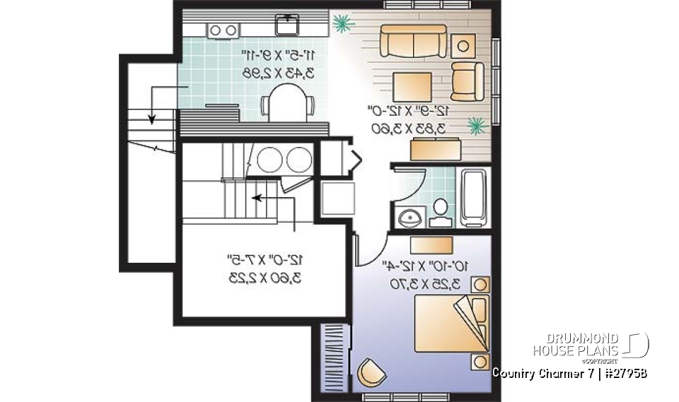 Basement - 3 bedroom farmhouse house plan with one-bedroom bedroom basement appartment, low construction costs - Country Charmer 7
