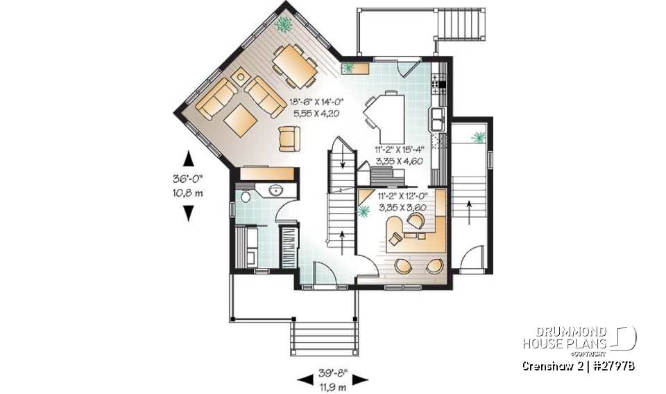 1st level - Afflordable house plan with basement apartment, 3 to 4 bedrooms on main unit, home office, lot of light - Crenshaw 2