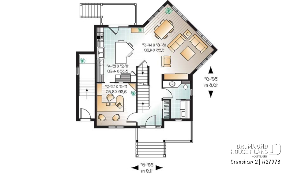 1st level - Afflordable house plan with basement apartment, 3 to 4 bedrooms on main unit, home office, lot of light - Crenshaw 2