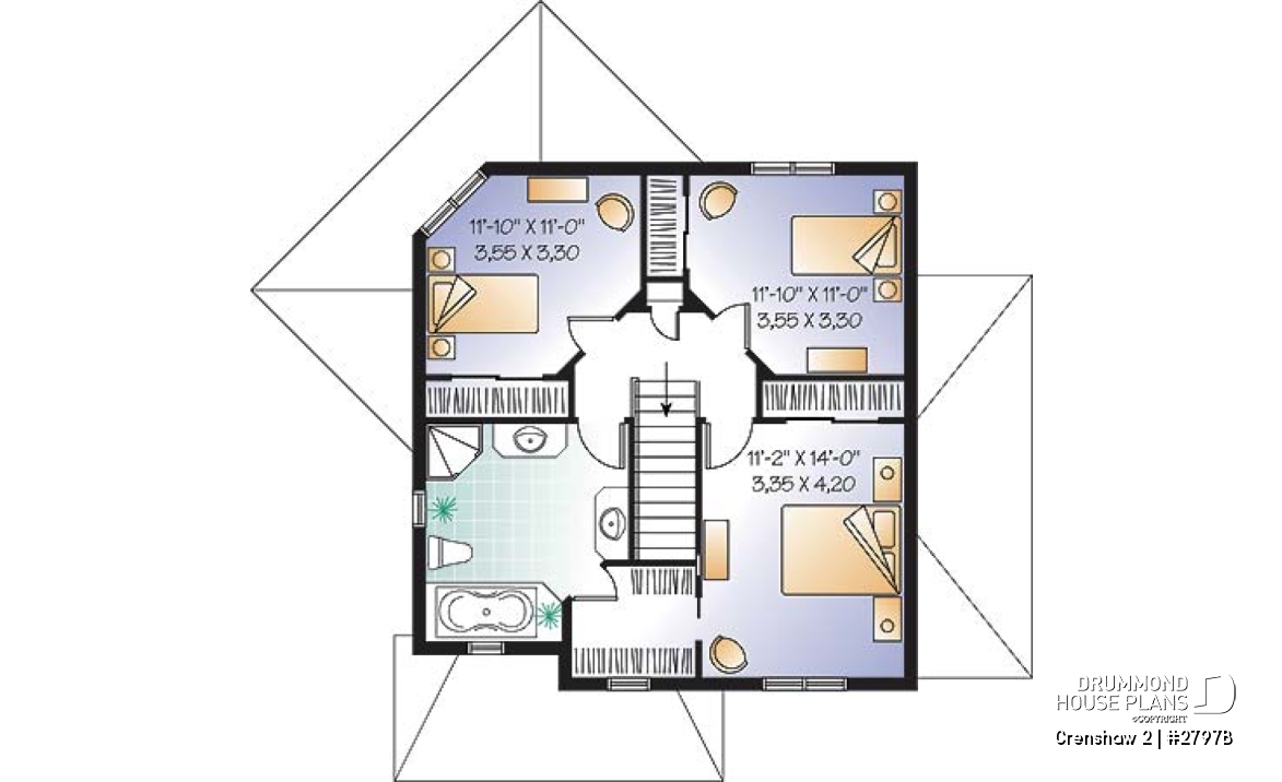 2nd level - Afflordable house plan with basement apartment, 3 to 4 bedrooms on main unit, home office, lot of light - Crenshaw 2