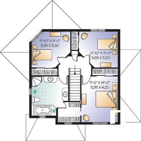 2nd level - Afflordable house plan with basement apartment, 3 to 4 bedrooms on main unit, home office, lot of light - Crenshaw 2