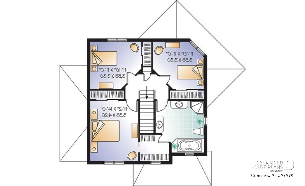 2nd level - Afflordable house plan with basement apartment, 3 to 4 bedrooms on main unit, home office, lot of light - Crenshaw 2