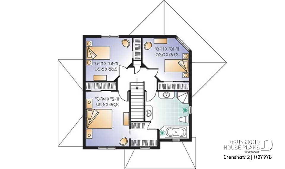 2nd level - Afflordable house plan with basement apartment, 3 to 4 bedrooms on main unit, home office, lot of light - Crenshaw 2