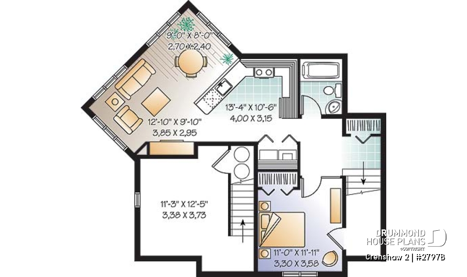 Basement - Afflordable house plan with basement apartment, 3 to 4 bedrooms on main unit, home office, lot of light - Crenshaw 2