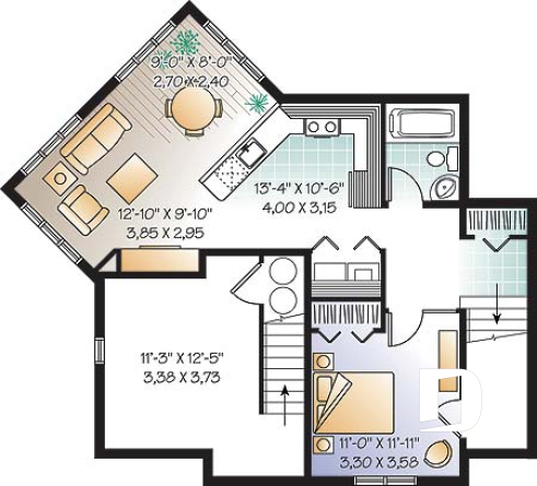 Basement - Afflordable house plan with basement apartment, 3 to 4 bedrooms on main unit, home office, lot of light - Crenshaw 2