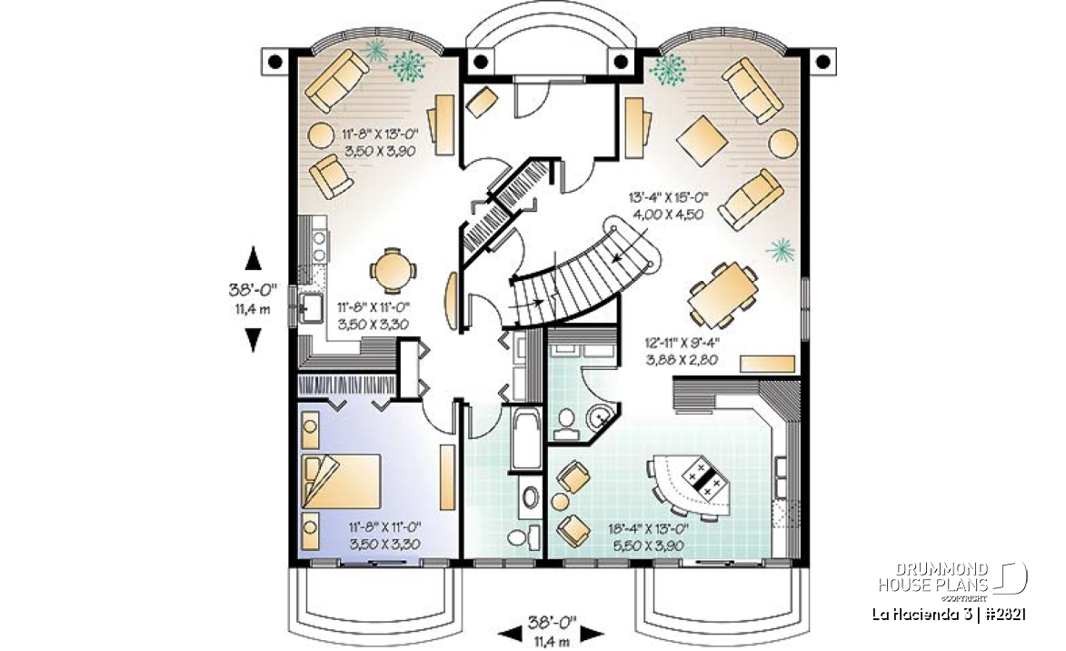 1st level - Multigenerational house plan, one-bedroom apartment on main floor, two-story 3 bedroom for the family - La Hacienda 3
