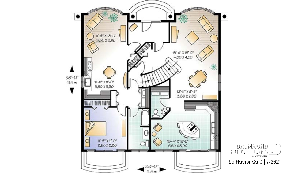 1st level - Multigenerational house plan, one-bedroom apartment on main floor, two-story 3 bedroom for the family - La Hacienda 3