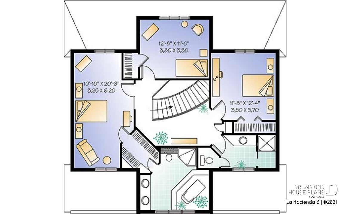 2nd level - Multigenerational house plan, one-bedroom apartment on main floor, two-story 3 bedroom for the family - La Hacienda 3