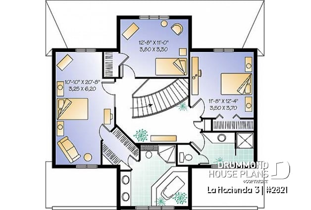 2nd level - Multigenerational house plan, one-bedroom apartment on main floor, two-story 3 bedroom for the family - La Hacienda 3