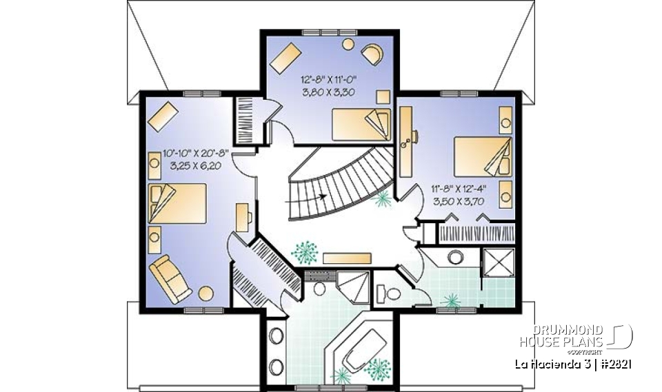 2nd level - Multigenerational house plan, one-bedroom apartment on main floor, two-story 3 bedroom for the family - La Hacienda 3