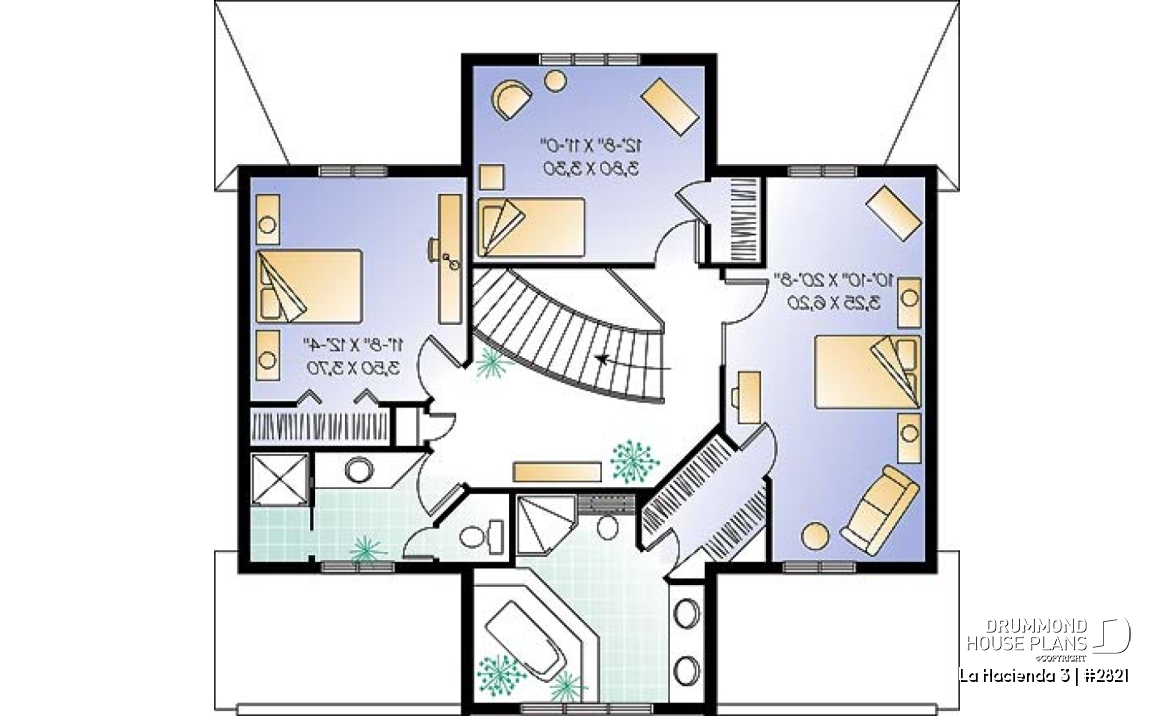 2nd level - Multigenerational house plan, one-bedroom apartment on main floor, two-story 3 bedroom for the family - La Hacienda 3