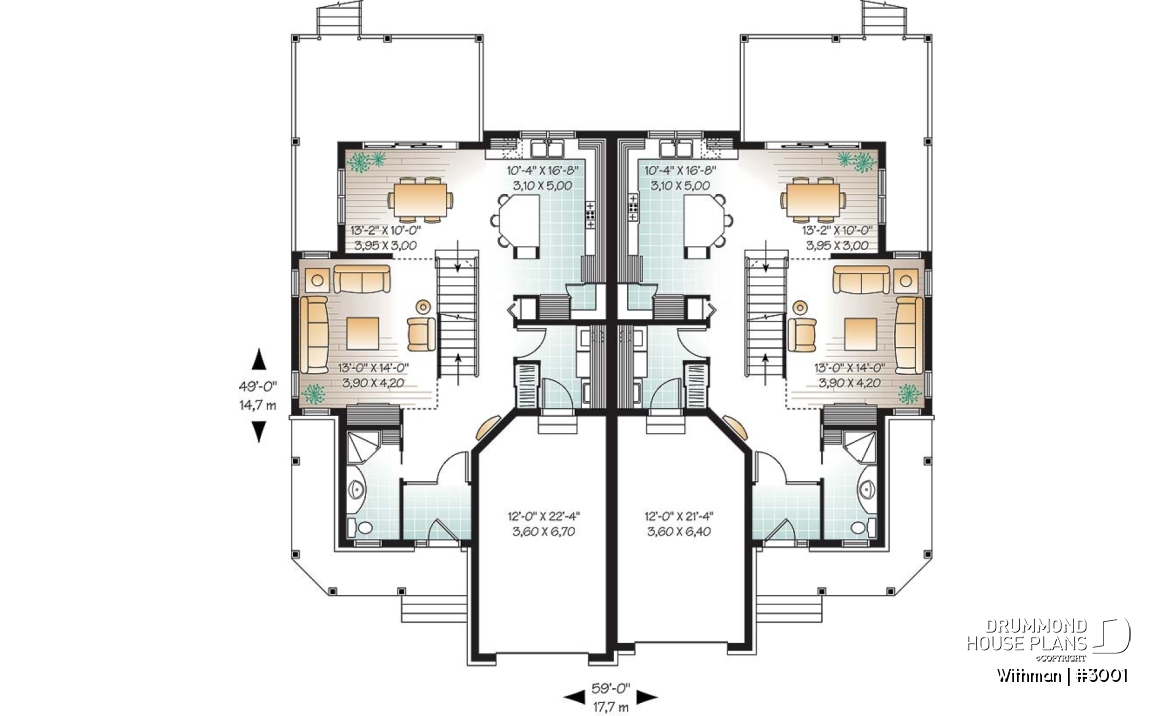 1st level - Duplex house design with lots of natural lights, open floor plan, pantry, laundry room, 3 large bedrooms - Withman