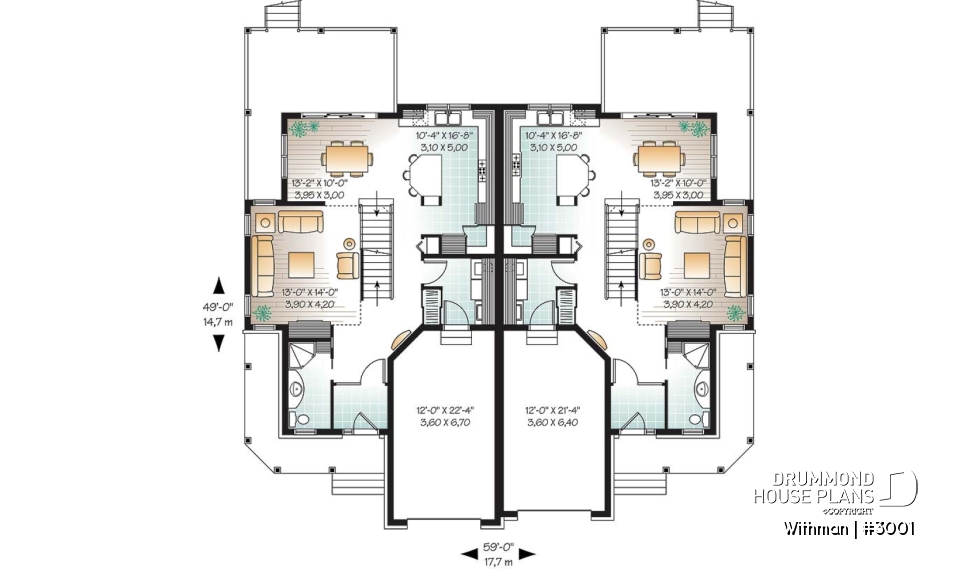 1st level - Duplex house design with lots of natural lights, open floor plan, pantry, laundry room, 3 large bedrooms - Withman