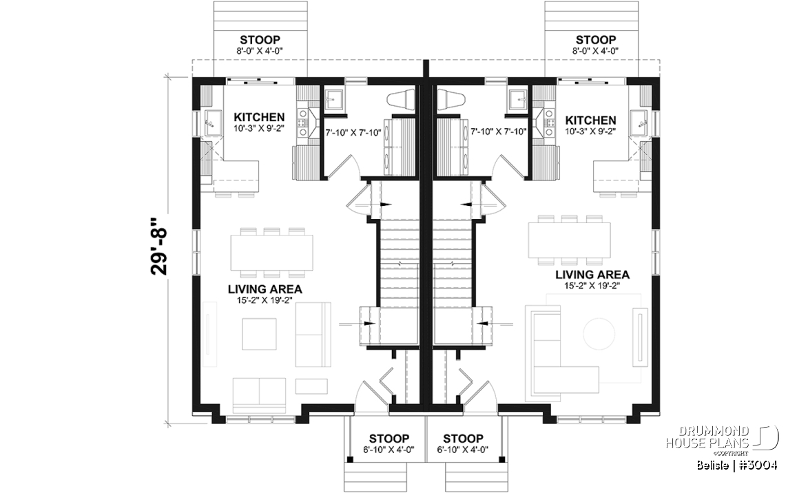1st level - Two-storey, 3 bedroom semi-detached, duplex house plan, laundry room on  main, master with walk-in - Belisle