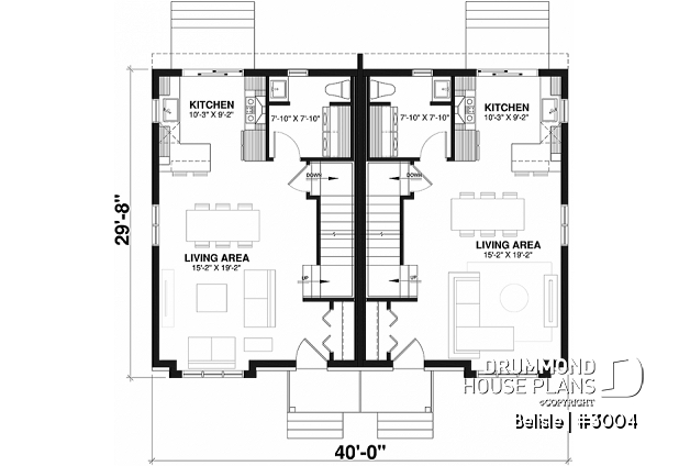 1st level - Two-storey, 3 bedroom semi-detached, duplex house plan, laundry room on  main, master with walk-in - Belisle