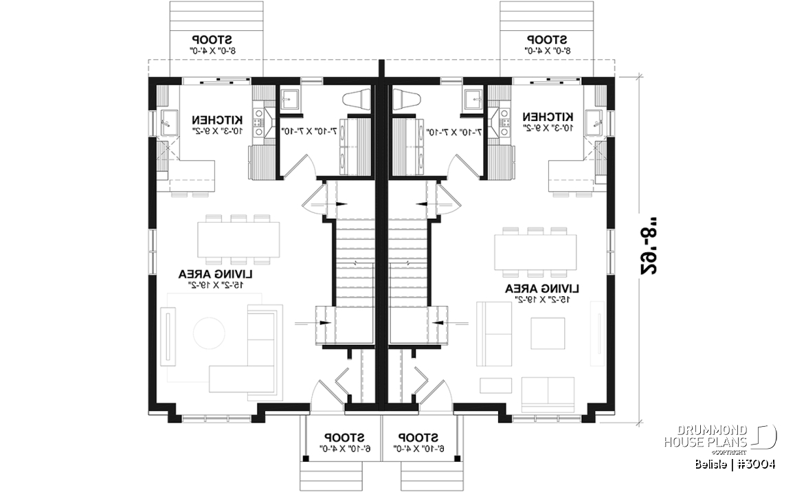 1st level - Two-storey, 3 bedroom semi-detached, duplex house plan, laundry room on  main, master with walk-in - Belisle