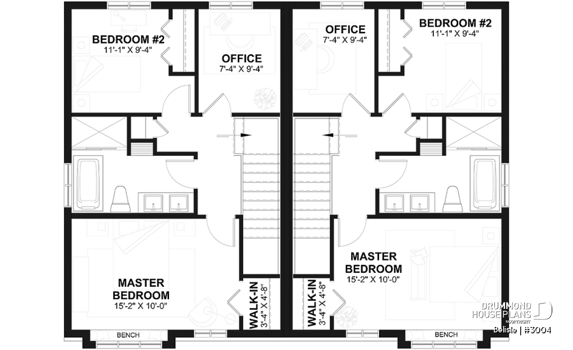 2nd level - Two-storey, 3 bedroom semi-detached, duplex house plan, laundry room on  main, master with walk-in - Belisle